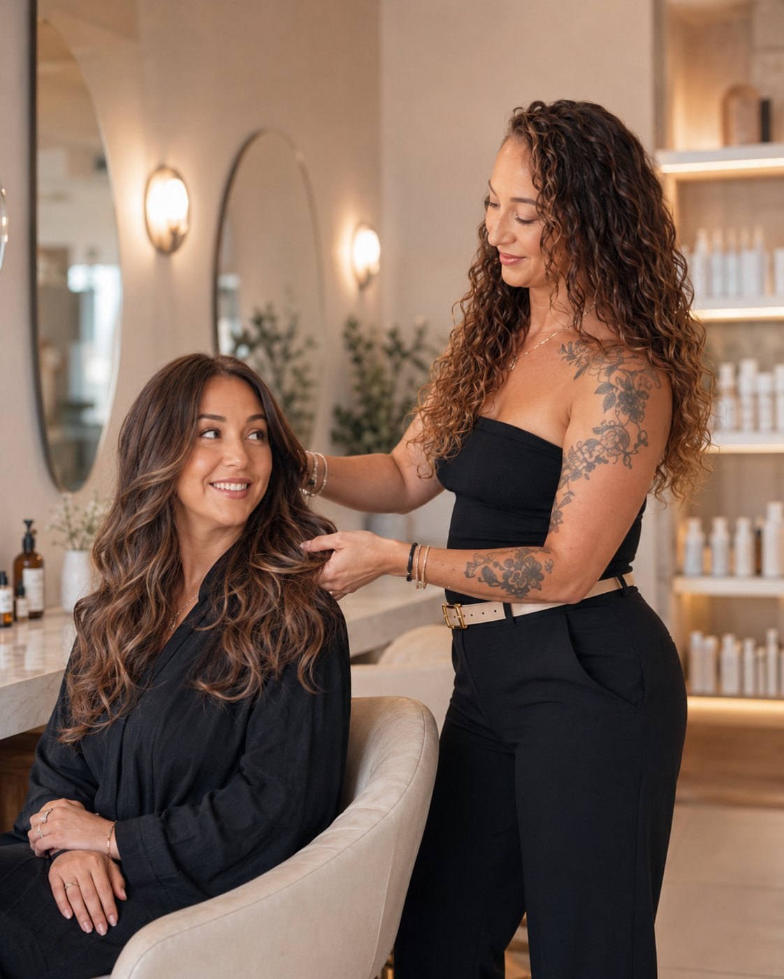 Michelle styling a client's hair in her private studio