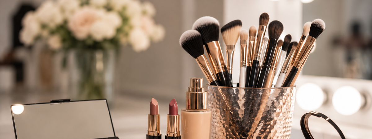 Professional makeup artist creating a bridal and special occasion makeup look at The Natural Hair Loft Toronto