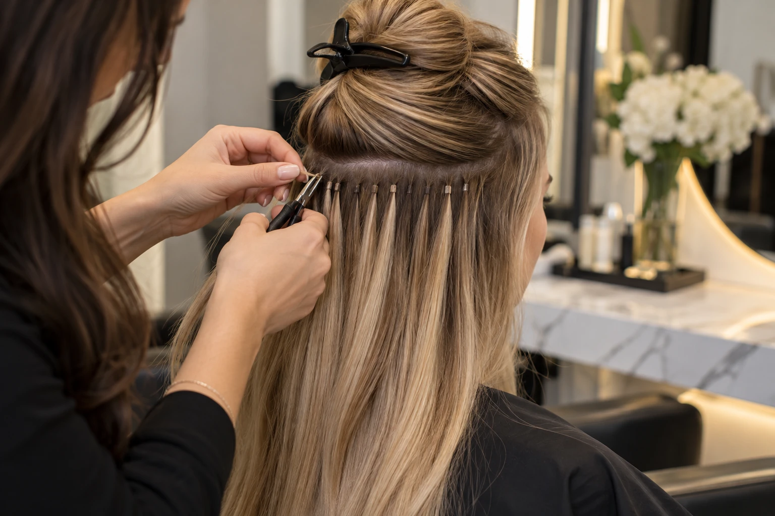 Natural-looking extensions chosen for the client's hair type